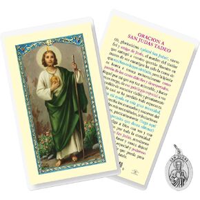 Medalla De San Judas Tadeo - San Judas Oracion - St Jude Pendant, Spanish St Jude Prayer Card - Saint Jude Pendant - St. Jude Medal, Patron Saint of Hope and Impossible Causes Prayer Card, 2 Items Set