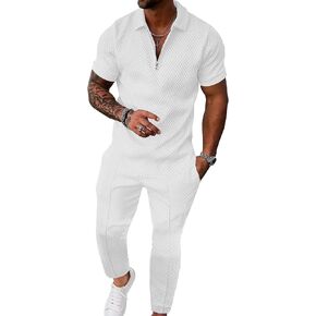 UOUA Mens Sweat Suits Set Tracksuit 2 Piece Outfits Short Sleeve Casual Sweatshirt & Loose Jogging Pants