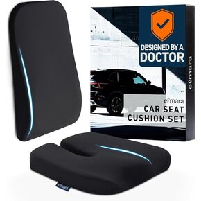 Car Seat Cushion and Back Support for Car (2-PIECE SET), Lumbar Support Pillow for Car, Seat Cushion for Car, Car Cushions for Driving, Adult Booster Seat for Car, Driver Seat Cushion (Black)