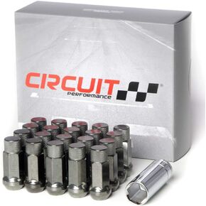Circuit Performance Forged Steel Extended Hex Lug Nut for Aftermarket Wheels: 12x1.25 Hyper Black - 20 Piece Set + Tool