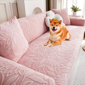 Pet Couch Covers for Sofa, Boho 3D Floral Couch Protector for Dogs with 2 Pillow Covers 18x18, Soft Comfy Washable Plush Sofa Mat Pet Bed Couch Slipcover (Pink,L)