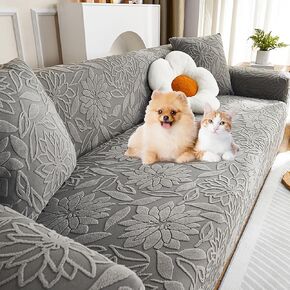 Pet Couch Covers for Sofa, Boho 3D Floral Couch Protector for Dogs with 2 Pillow Covers 18x18, Soft Comfy Washable Plush Sofa Mat Pet Bed Couch Slipcover (Dark Gray,XL)