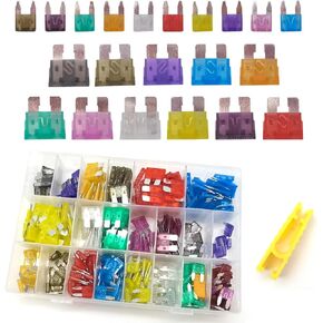 300 PCS Automotive Blade Contact Fuse Combination Set, Standard + Mini Fuse + Fuse Puller, Color Coded Easy Identification Fuse Replacements, Universal for Cars Trucks SUVs (Multicolored)