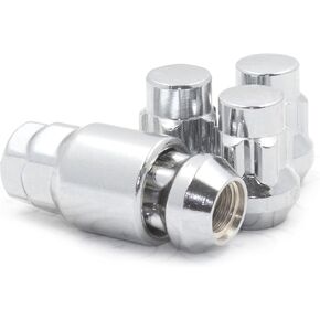 M12 1.75 12x1.75 Thread Closed End Bulge 1.38" Long Locking Wheel Lug Nuts Lock Chrome Dual Hex Key 13/16" and 3/4" Fits 1997 to 1999 Ford F150 Navigator