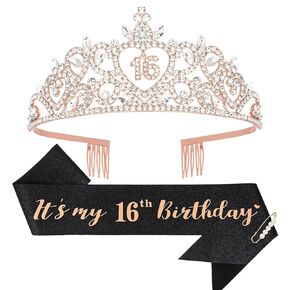 Sweet 16 Party Decorations with Sweet 16 Sash & Sweet 16 Crown, Best Sweet 16 Gifts for Girls 16th Birthday Decorations for Girls Sweet 16 Decorations Sweet Sixteen Party Decorations