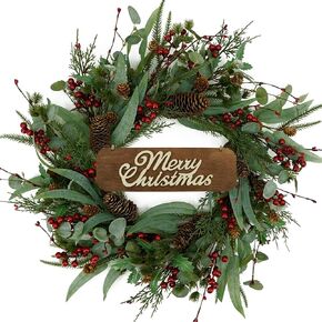 Christmas Wreath, Christmas Wreaths Front Door,Christmas Wreath Plump Leaves with Pinecone and red Berry Wreath, Winter Wreath Decoration for Home Decoration,Christmas Wreath for Front Door Farmhouse