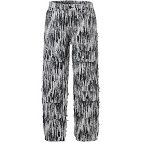 Men’s Blue Floral Black/White Tapestry Multi-Pockets Jogger Streetwear Embossed Jacquard Cargo Pants