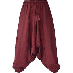 Gheri Men's Cotton Hemp Harem Aladdin Genie Wide Crotch Ninja Pants Trousers