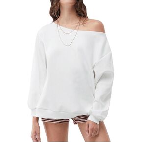 MakeMeChic Women's Off the Shoulder Sweatshirt Long Sleeve Oversized Sweatshirt Top
