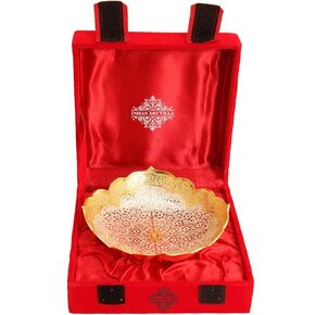 IndianArtVilla Handmade Round Design Silver Plated Gold Polished Deep Dish Bowl - Dry Fruits Desert Home Hotel Tableware Gift Item Decorative