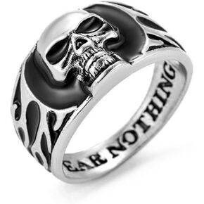Skull Ring for Men, Gothic Demon Skull Head Ring, Punk Rock Skull Totem Ring, Vintage Black Eye Skull Bone Amulet Ring, Hip Hop Halloween Biker Ring, Viking Skull Jewelry