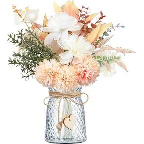 زهور صناعية مع مزهرية زهور حريرية في مزهرية زهور الكوبية الصناعية وزهرة الأوكالبتوس النباتية المزيفة مع مزهرية زجاجية لتزيين المنزل والمكتب وطاولة المكتب والرف in Kuwait