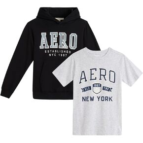 AEROPOSTALE Hoodie and T-Shirt Set - 2 Piece Pullover Hoodie Sweatshirt and Active Graphic Tee - Boys Activewear Tops (8-16)
