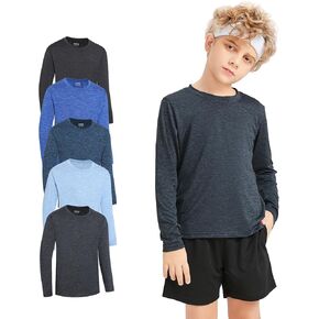 5 Pack Boys&Girls Athletic Quick Dry Long Sleeve Youth Performance Activewear T-Shirt for Kids