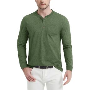 CRYSULLY Men's Fashion Henley Shirt Long Sleeve Lightweight Pocket Tees 3 Button Casual T-Shirts