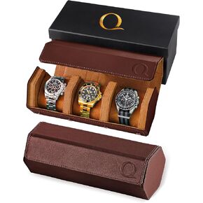 Napa Leather Watch Rolls for Men - Hexagon Watch Roll Travel Case for Watches - Storage Organizer Genuine Leather with Velvet Interior Display