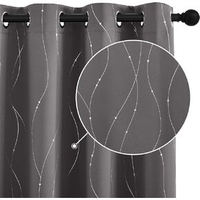 StangH Printed Blackout Curtains 84 inch Length Living Room Thermal Insulated Wave Line Dots Curtains Room Darkening Grommet Curtains for Sliding Glass Door, Grey, W52 x L84-inch, Grey, 2 Panels
