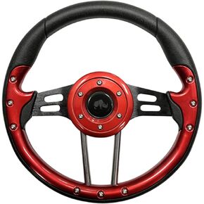RHOX Red Hawk ACC-SW122 Steering Wheel Aviator 4 Style, Red Grip with Black Spokes Golf Carts