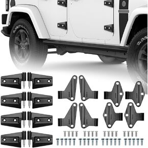 55395386AB 4 Door Hinge Assembly Kits Compatible with 2007-2018 Jeep JK Jeep Wrangler Inside and Outside, 16PCS with 16bolt Replaces# 55395386, 55395387, 55395385, 55395384