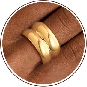 Chunky Gold Rings Gifts for Women Teen Girls 14K Gold Plated Ring No Tarnish Stackable Statement Thumb Dome Band Pinky Rings Birthday Anniversary Retirement Christmas Gift Jewelry in Saudi Arabia