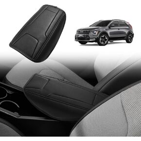 BestEvMod for NIRO EV Center Console Armrest Pad Cover Extra Soft Microfiber Leather Protector Seat Armrest Cover Compatible with 2023 2024 Kia NIRO EV Accessories (Black)