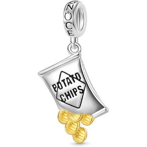 GNOCE Snack Food Potato Chips Pendant Charms 925 Sterling Silver Dangle Charm for Bracelet Jewelry Gift For Women Wife Fit Snake Chain Bracelets