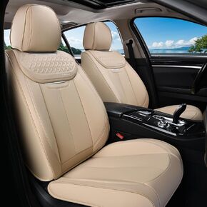 Coverado Car Seat Covers Full Set, Seat Covers Waterproof, Nappa Leather Seat Covers for Cars, Front and Back Car Seat Protector, Breathable Seat Cushion, Seat Cover Universal Fit Most Cars(Beige)