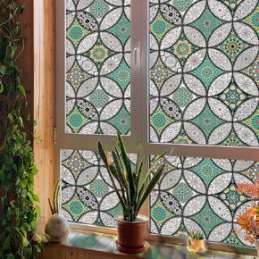 Green Window Privacy Film Frosted Glass Window Films Window Cling Non-Adhesive Removable Window Decor Static Cling Glass Covering Sticker Heat Control Window Stickers for Home Church