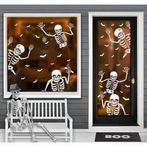 74pcs Halloween Window Clings Decorations, 8 Sheets 6 Giant Skeleton Window Stickers, Scary White Skull Window Silhouettes Decal for Indoor Bathroom Glass Door Decor Home Haunted House Party Supplies