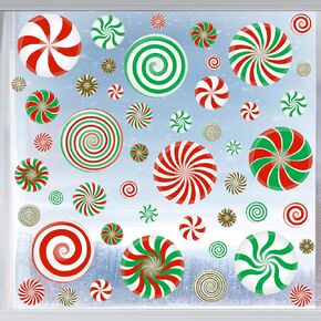 45 Pcs Christmas Window Clings Candy Window Clings, Christmas Peppermint Candy Window Decals Colorful Candy Stickers for Xmas Home School Office Glass Window Decoration