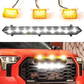 Front Bumper Grill LED Light Kit fit for Toyota Tundra for TRD PRO 2022 2023,LED Running Light Bar Assembly Without Steel Bracket,White LED Light Bar,3 Amber Spot Lights Kit