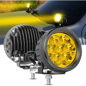 Amber Round LED Off Road Lights 2PCS 42W 3.5 Inch Yellow Spot LED Pod Lights Offroad Driving Lights LED Fog Lights Work Lights LED Ditch Lights for Truck Pickup SUV UTV ATV Boat Motorcycle