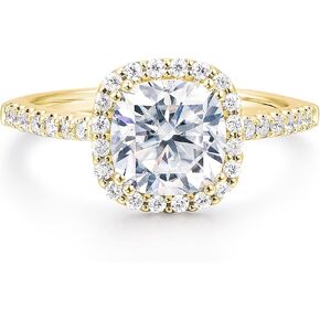 14K White Gold Moissanite Engagement Rings, 14K 2 Carat Cushion Cut Moissanite Ring, 2ct Cushion Cut Halo Engagement Ring