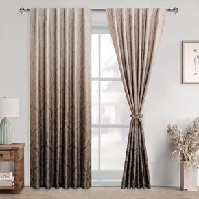 DWCN Back Tab Ombre Blackout Curtains for Bedroom - 84 inches Long Damask Design Thermal Insulted Tieable Window Drapes Light Blocking Curtains for Living Room, Hotel, 2 Panels, W52 x L84, Black