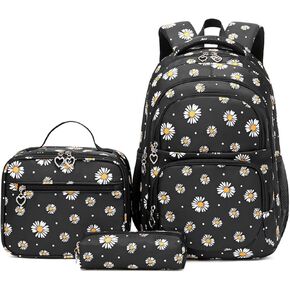 Daisy Backpack for Girls,Bookbag with Lunch Box Kids School Bag Set 3pcs Flower Girls Backpack Set School Daypack for Teens Girls