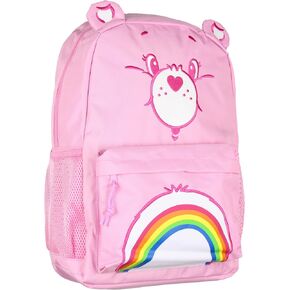 Mad Engine Care Bears Backpack Cheer Bear Embroidered Face Rainbow Belly Badge Design with 3D Ears Laptop School Travel Backpack