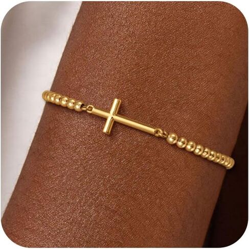 Gold Beaded Bracelets for Women, Dainty 14K Gold Plated Beaded Charm Bracelets for Women Trendy Gold Ball Stretch Bracelets Non Tarnish Fashion Jewelry for Women Cute Gifts Adjustable in Kuwait