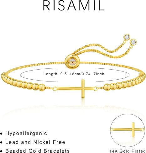 Gold Beaded Bracelets for Women, Dainty 14K Gold Plated Beaded Charm Bracelets for Women Trendy Gold Ball Stretch Bracelets Non Tarnish Fashion Jewelry for Women Cute Gifts Adjustable in Kuwait