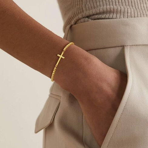 Gold Beaded Bracelets for Women, Dainty 14K Gold Plated Beaded Charm Bracelets for Women Trendy Gold Ball Stretch Bracelets Non Tarnish Fashion Jewelry for Women Cute Gifts Adjustable in Kuwait