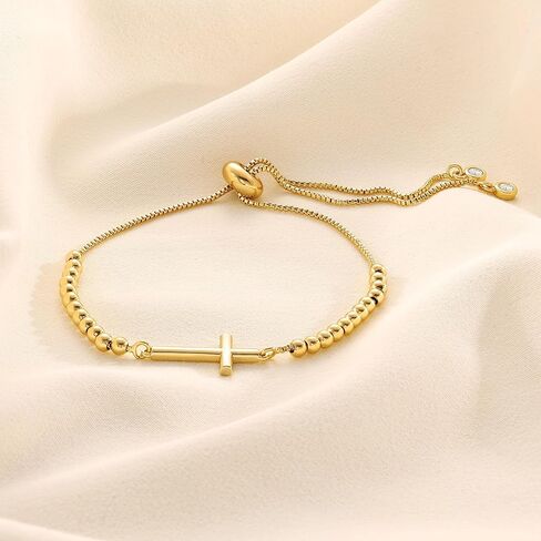Gold Beaded Bracelets for Women, Dainty 14K Gold Plated Beaded Charm Bracelets for Women Trendy Gold Ball Stretch Bracelets Non Tarnish Fashion Jewelry for Women Cute Gifts Adjustable in Kuwait