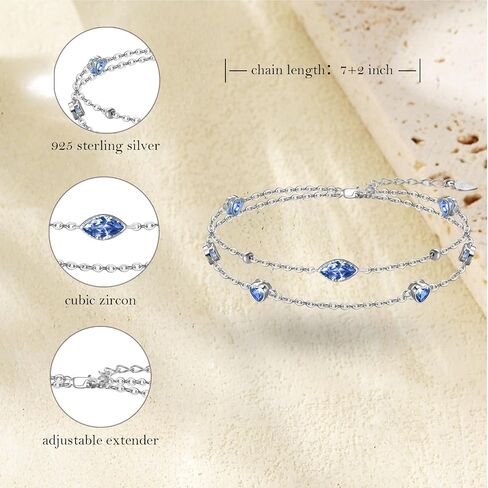 Birthstone Bracelet for Women 925 Sterling Silver Heart Charm Link Bracelet Multilayer Layered Birthstone Bracelet Birthday Anniversary Jewelry Gift for Wife Mother Girlfriend Her in Saudi Arabia