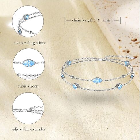 Birthstone Bracelet for Women 925 Sterling Silver Heart Charm Link Bracelet Multilayer Layered Birthstone Bracelet Birthday Anniversary Jewelry Gift for Wife Mother Girlfriend Her in Saudi Arabia
