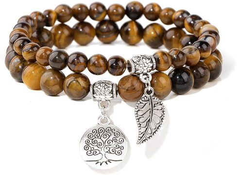 Healing Crystal Bracelet for Women Boho Tree of Life and Leaf Charm Bracelet Crystal Beaded Bracelets Anxiety Spiritual Gemstone Bracelet Natural Stone Stretch Bracelets Healing Gifts for Women in Kuwait