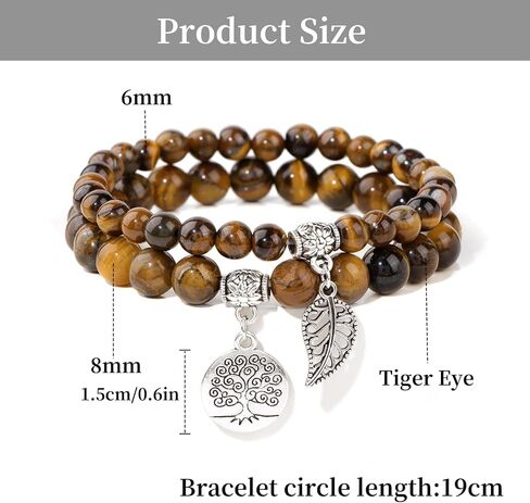 Healing Crystal Bracelet for Women Boho Tree of Life and Leaf Charm Bracelet Crystal Beaded Bracelets Anxiety Spiritual Gemstone Bracelet Natural Stone Stretch Bracelets Healing Gifts for Women in Kuwait