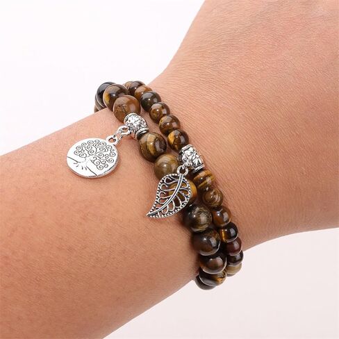 Healing Crystal Bracelet for Women Boho Tree of Life and Leaf Charm Bracelet Crystal Beaded Bracelets Anxiety Spiritual Gemstone Bracelet Natural Stone Stretch Bracelets Healing Gifts for Women in Kuwait