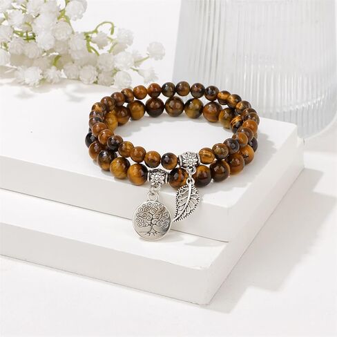 Healing Crystal Bracelet for Women Boho Tree of Life and Leaf Charm Bracelet Crystal Beaded Bracelets Anxiety Spiritual Gemstone Bracelet Natural Stone Stretch Bracelets Healing Gifts for Women in Kuwait