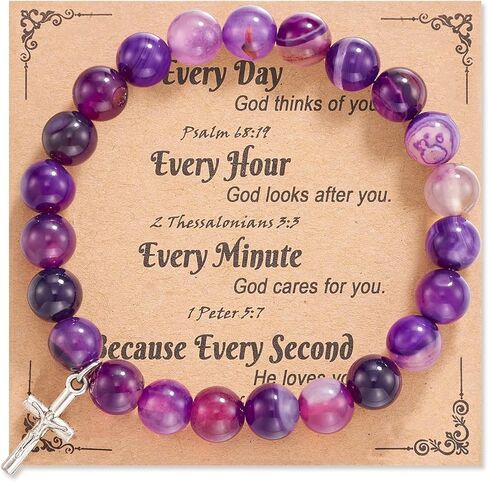 Cross Rosary Beads Bracelet: Religious Prayer Natural Agate Beads Stretch Bracelet Jewelry Inspirational Gifts To Women Friends in Saudi Arabia