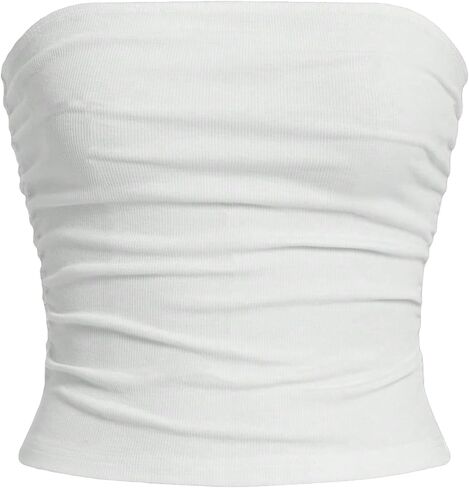 SOLY HUX Women's Tube Tops Summer Casual Ruched Strapless Sleeveless Crop Top Sexy Bandeau Tops in Saudi Arabia