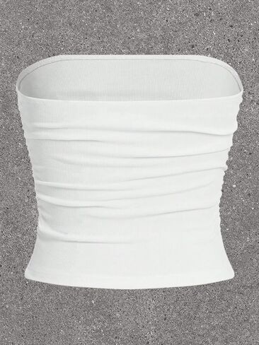 SOLY HUX Women's Tube Tops Summer Casual Ruched Strapless Sleeveless Crop Top Sexy Bandeau Tops in Saudi Arabia
