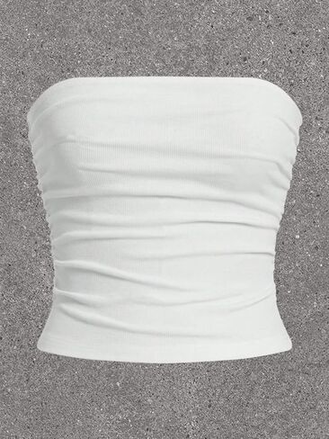SOLY HUX Women's Tube Tops Summer Casual Ruched Strapless Sleeveless Crop Top Sexy Bandeau Tops in Saudi Arabia